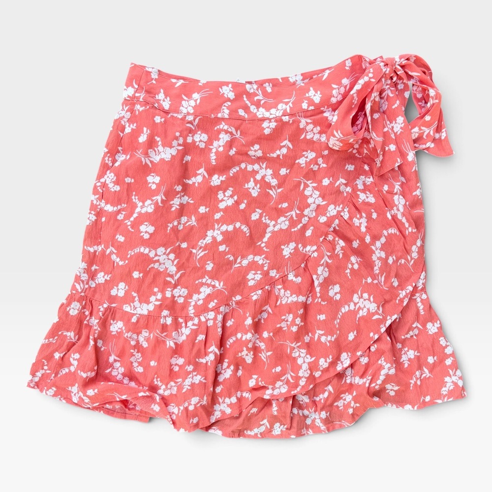 Gap Womens Orange White Floral Ruffle Wrap Mini Skirt Size 10 NWT